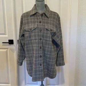 DKNY Classic Women’s Gray Oversized Button Down Shirt Shacket Coat Size Small